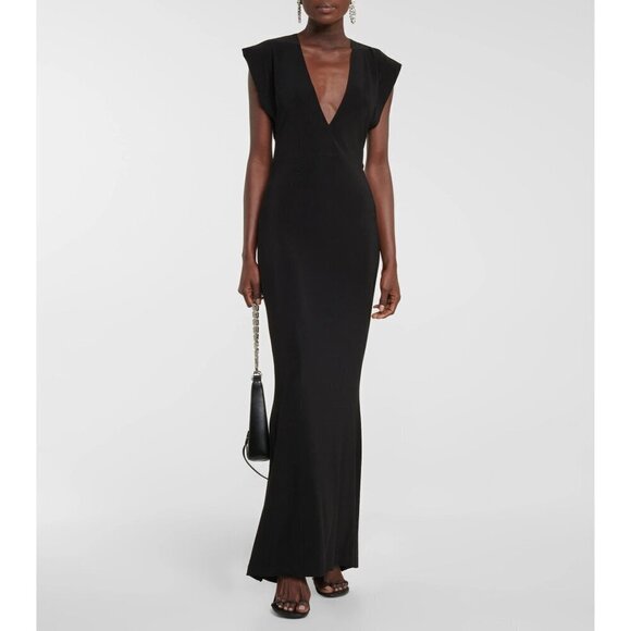 Norma Kamali V Neck Rectangle Velvet Gown in Black Small New Womens Long Dress - Picture 16 of 16